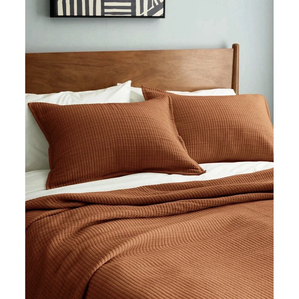Quince Organic Ribbed Cotton Coverlet Set Full Queen Terracotta Hard to Find